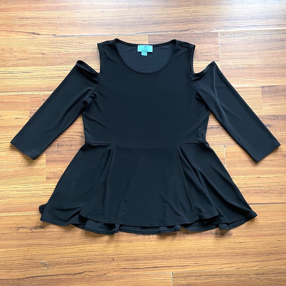 CeCe peplum, cold shoulder 3/4 sleeve top